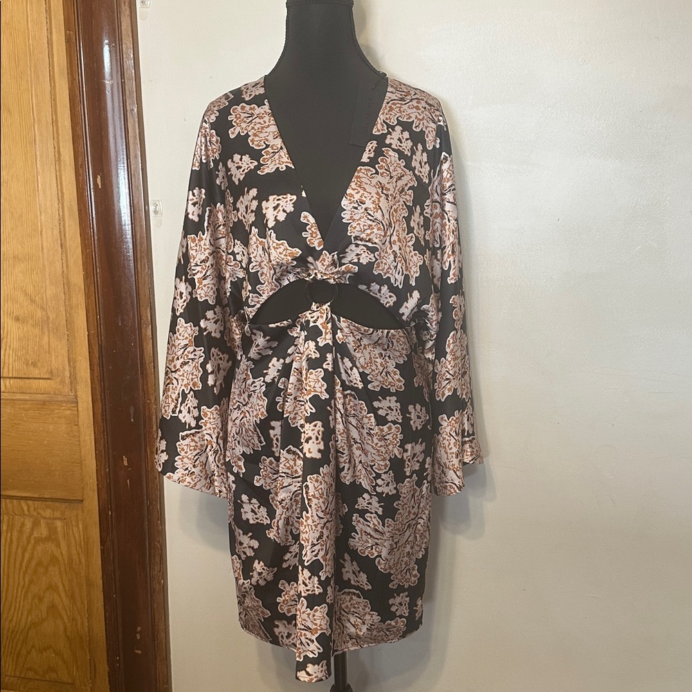 Gianni Bini Black and Brown Floral Dress with cut outs
